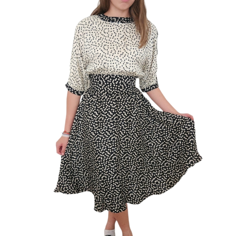 Vintage silk polkadot midi dress women’s xs